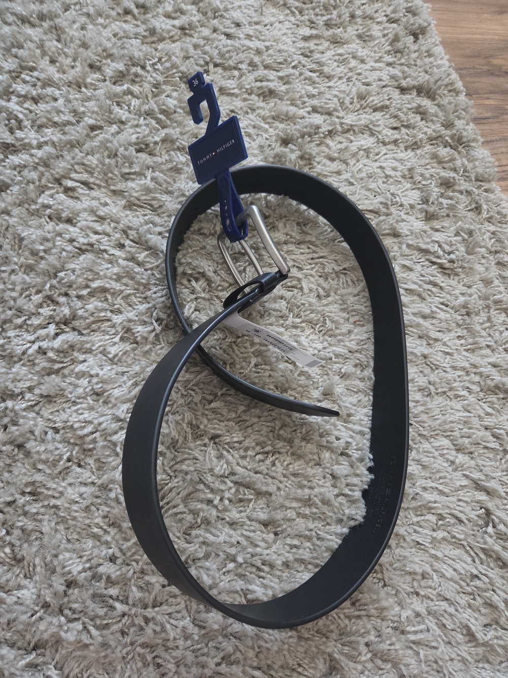 Tommy Hilfiger Black Leather Belt with Silver Buckle